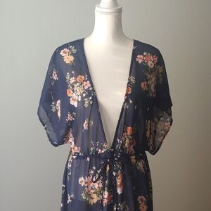 Sim & Sam | Navy Floral Sheer Maxi Dress